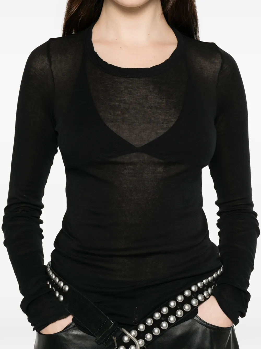 Rick Owens Ribgebreid T-shirt met lange mouwen Zwart