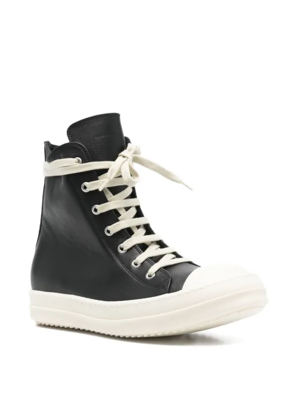 Rick Owens スニーカー レザー ブラック ホワイト Rick Owens レースアップ レザースニーカー | ブラック | FARFETCH JP