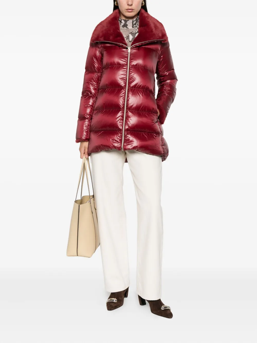 Herno Fur Collar Jacket In Red