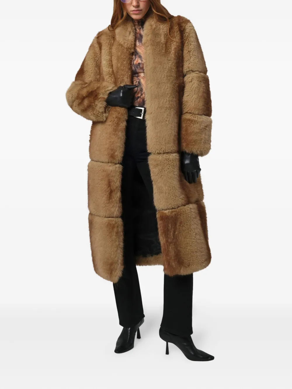 Apparis Sylke Single-breasted Faux-fur Coat In Brown