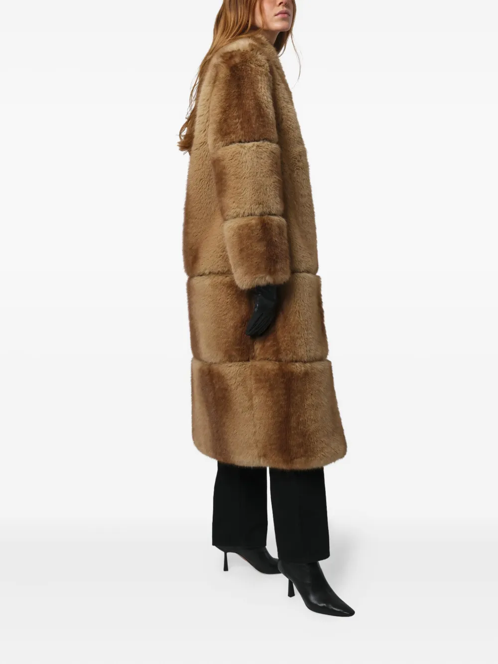 Apparis Sylke Single-breasted Faux-fur Coat In Brown