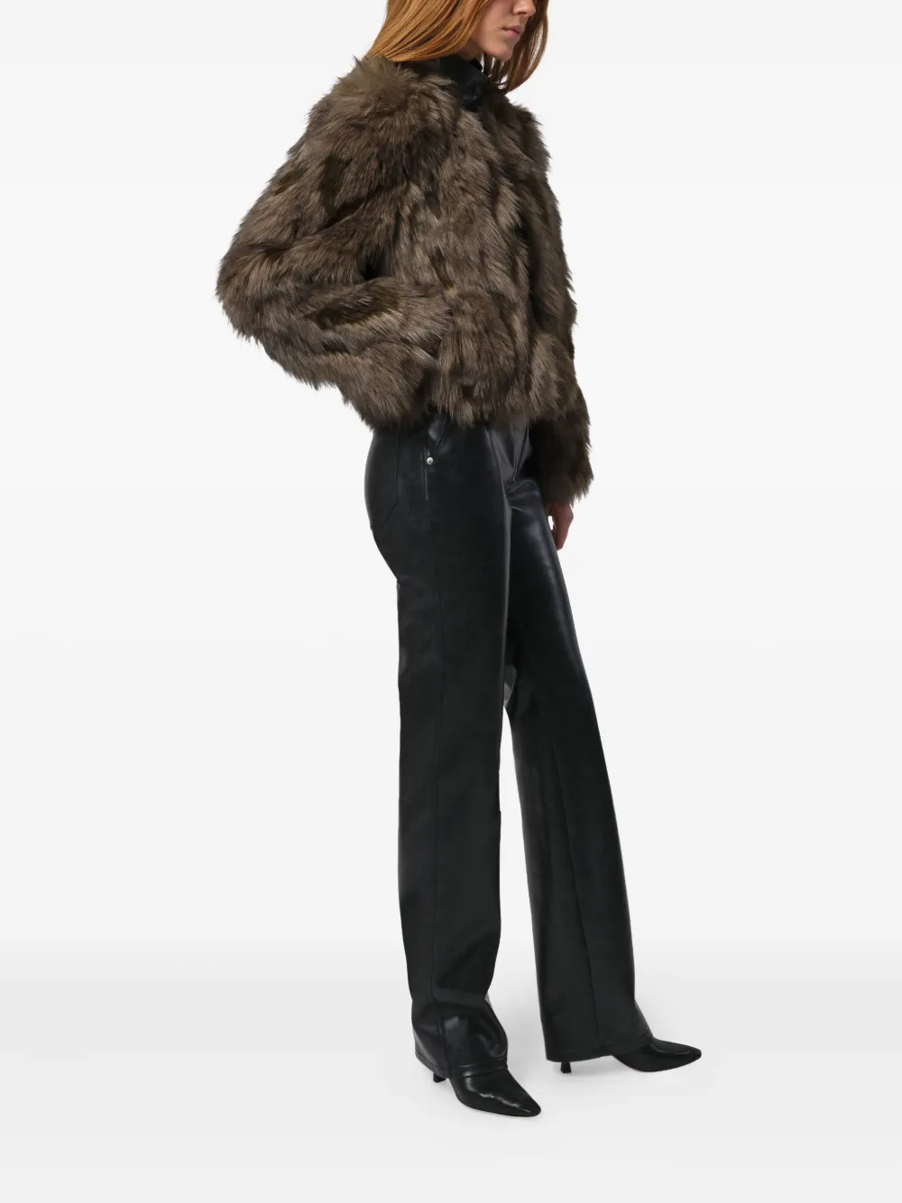 Apparis Lillet Faux Fur Patchwork Bomber Jacket In Brown
