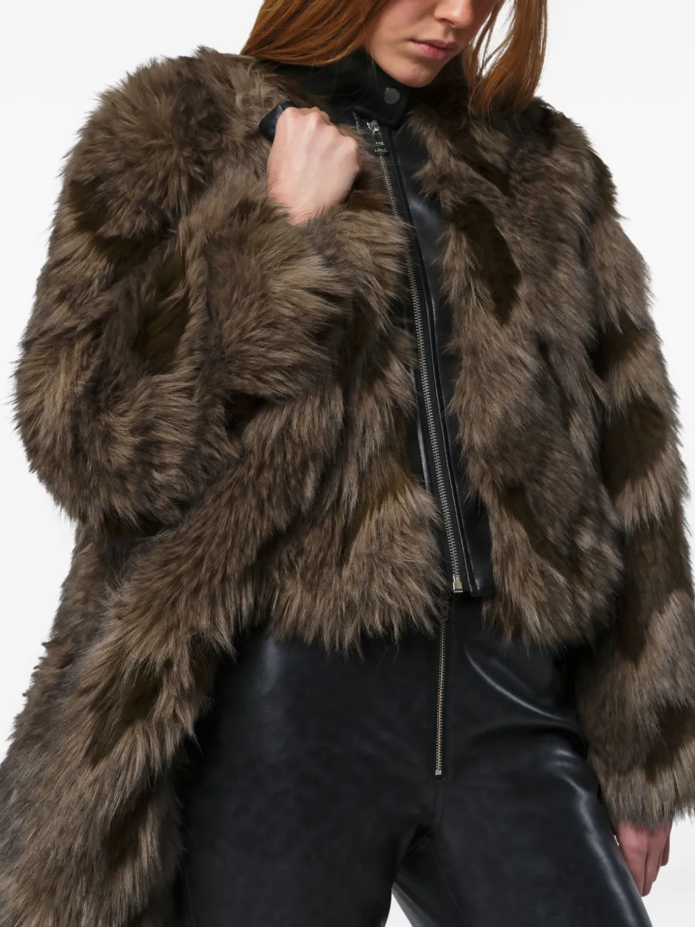Apparis Lillet Faux Fur Patchwork Bomber Jacket In Brown