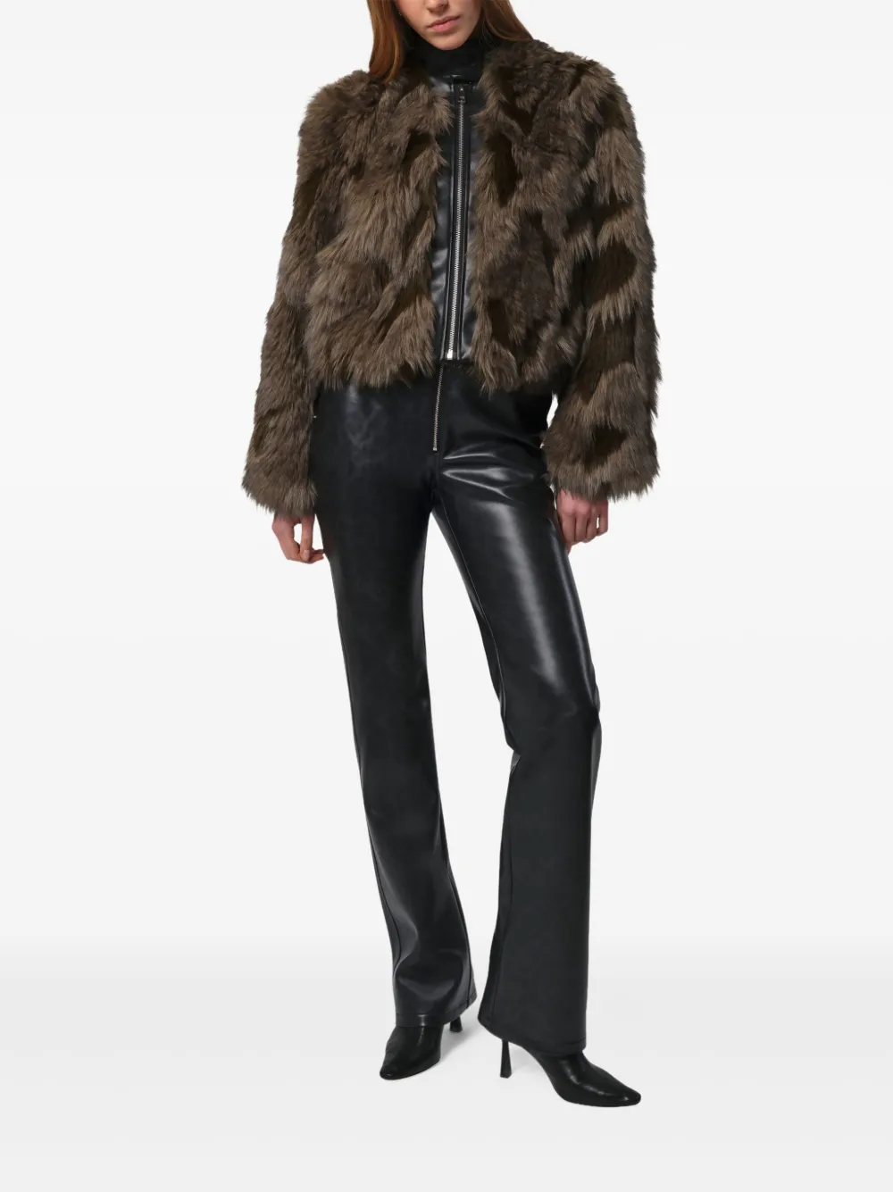 Apparis Lillet Faux Fur Patchwork Bomber Jacket In Brown