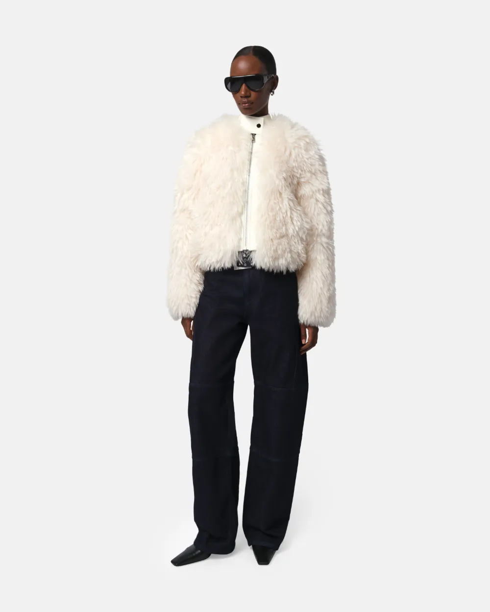 Apparis Lillet Faux Fur Shag Bomber Jacket In Brown