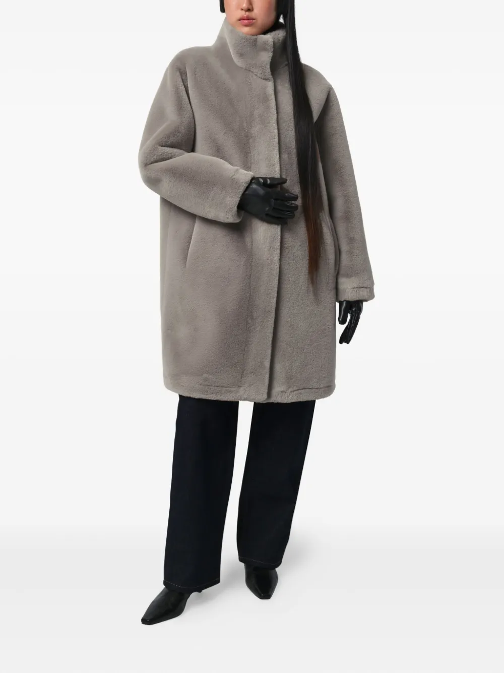 Apparis Blair Funnel-neck Coat In Gray