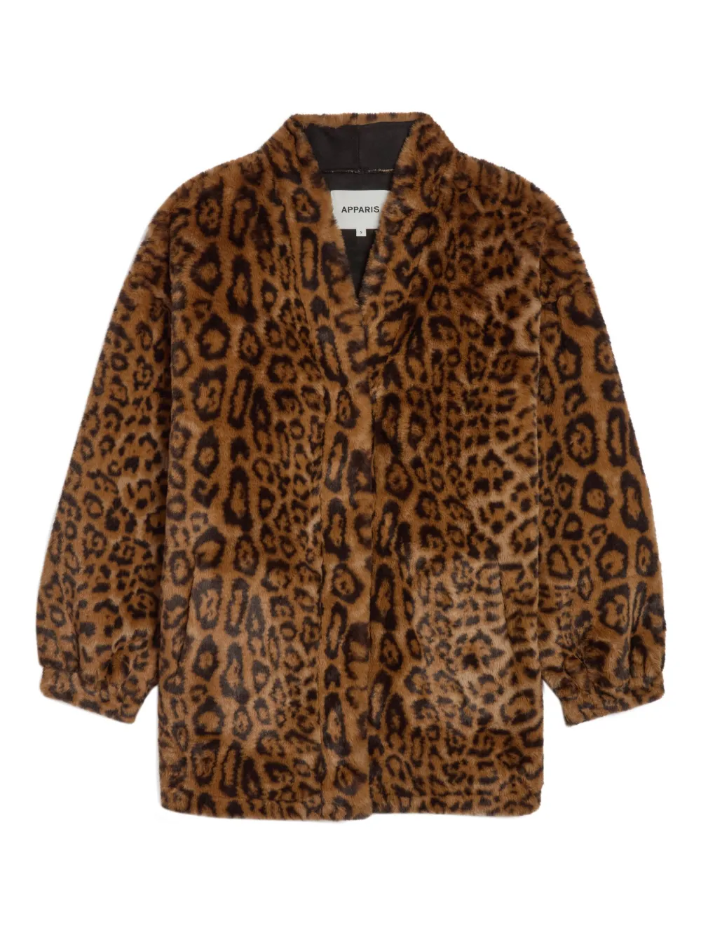 Apparis Jane Leopard Faux Fur Coat In Brown