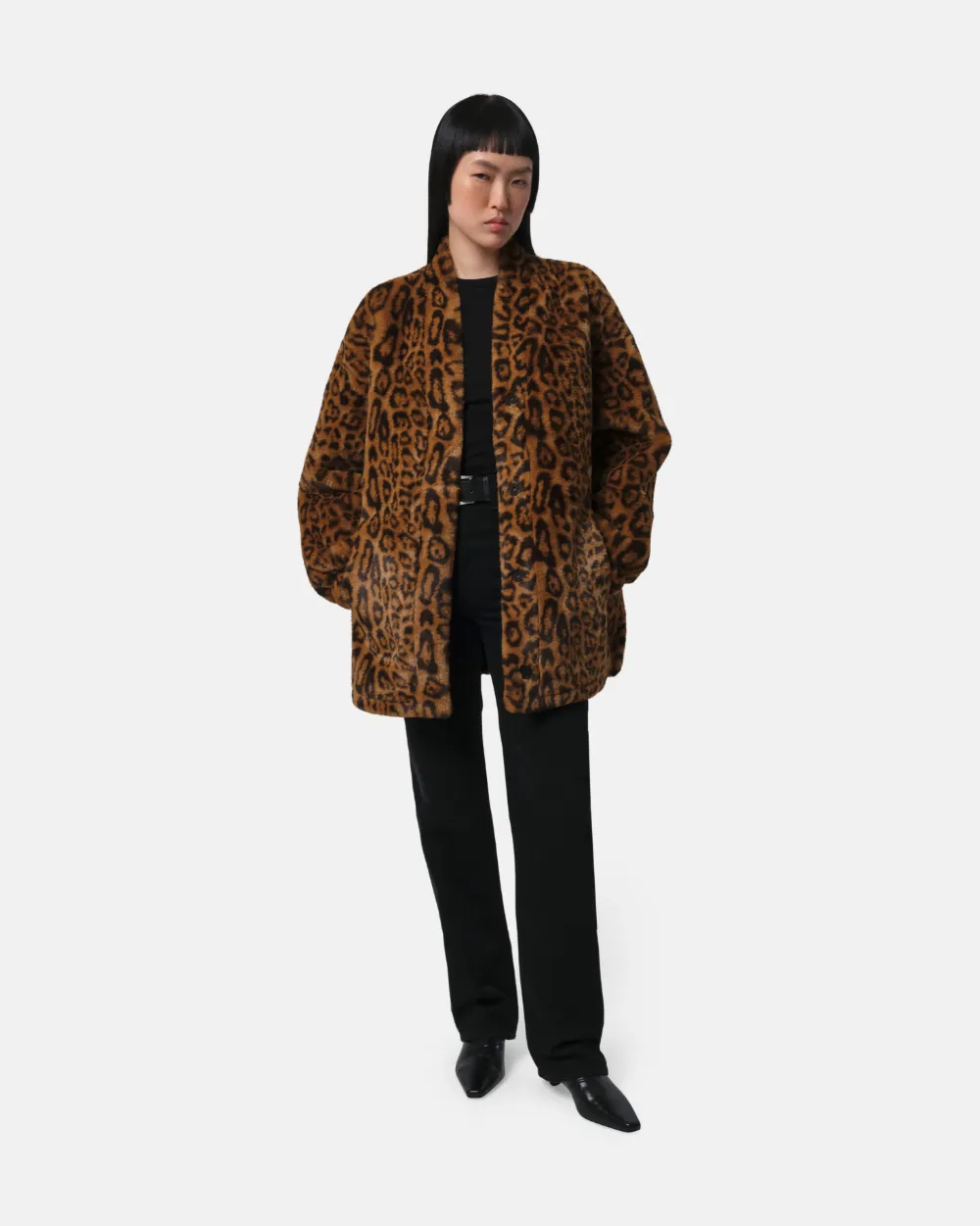 Apparis Jane Leopard Faux Fur Coat In Brown