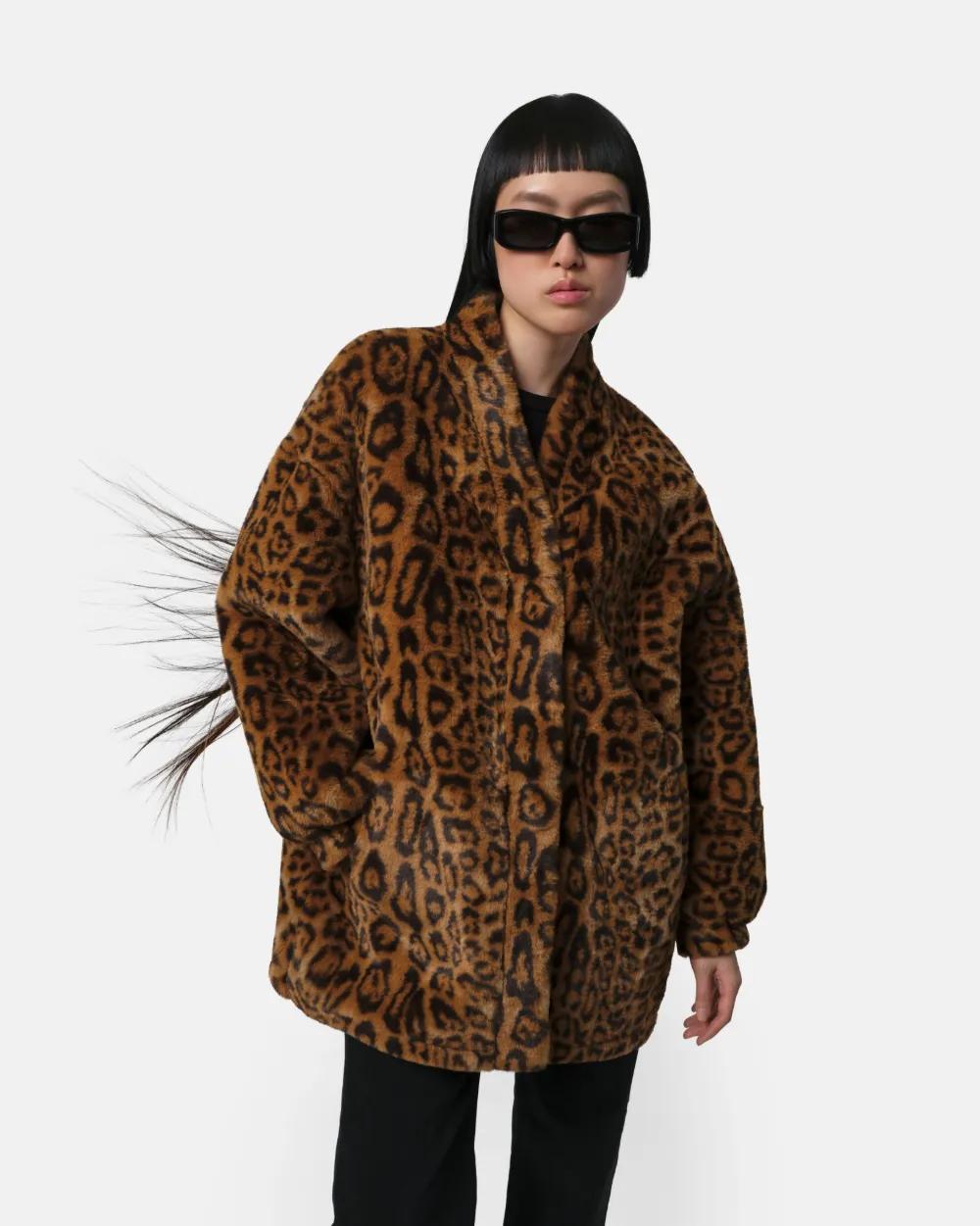 Apparis Jane Leopard Faux Fur Coat In Brown