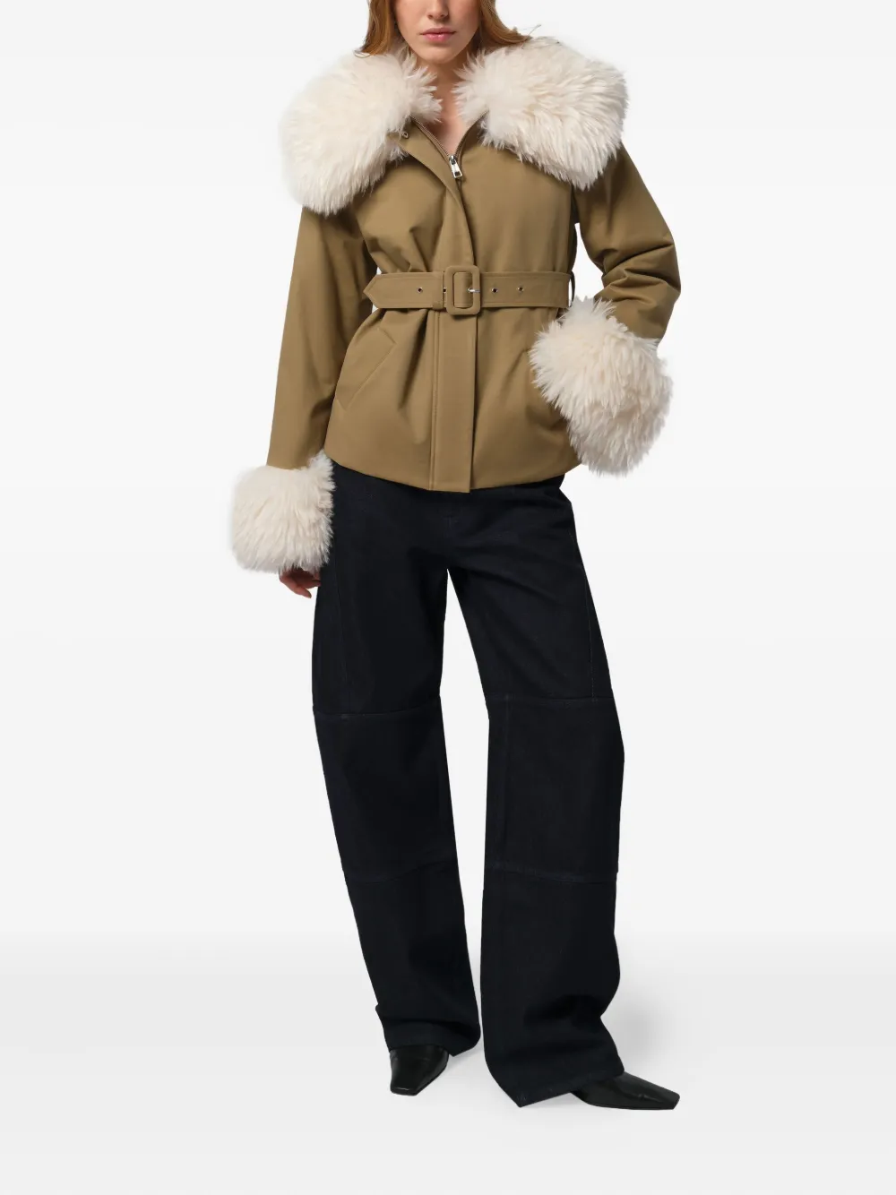 Apparis Parker Belted Jacket In Green