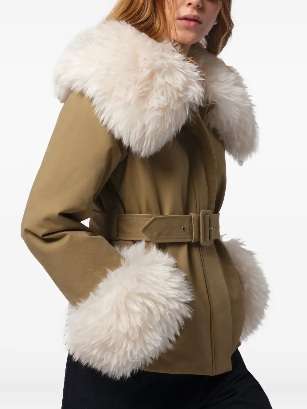 Apparis Parker Belted Jacket In Green