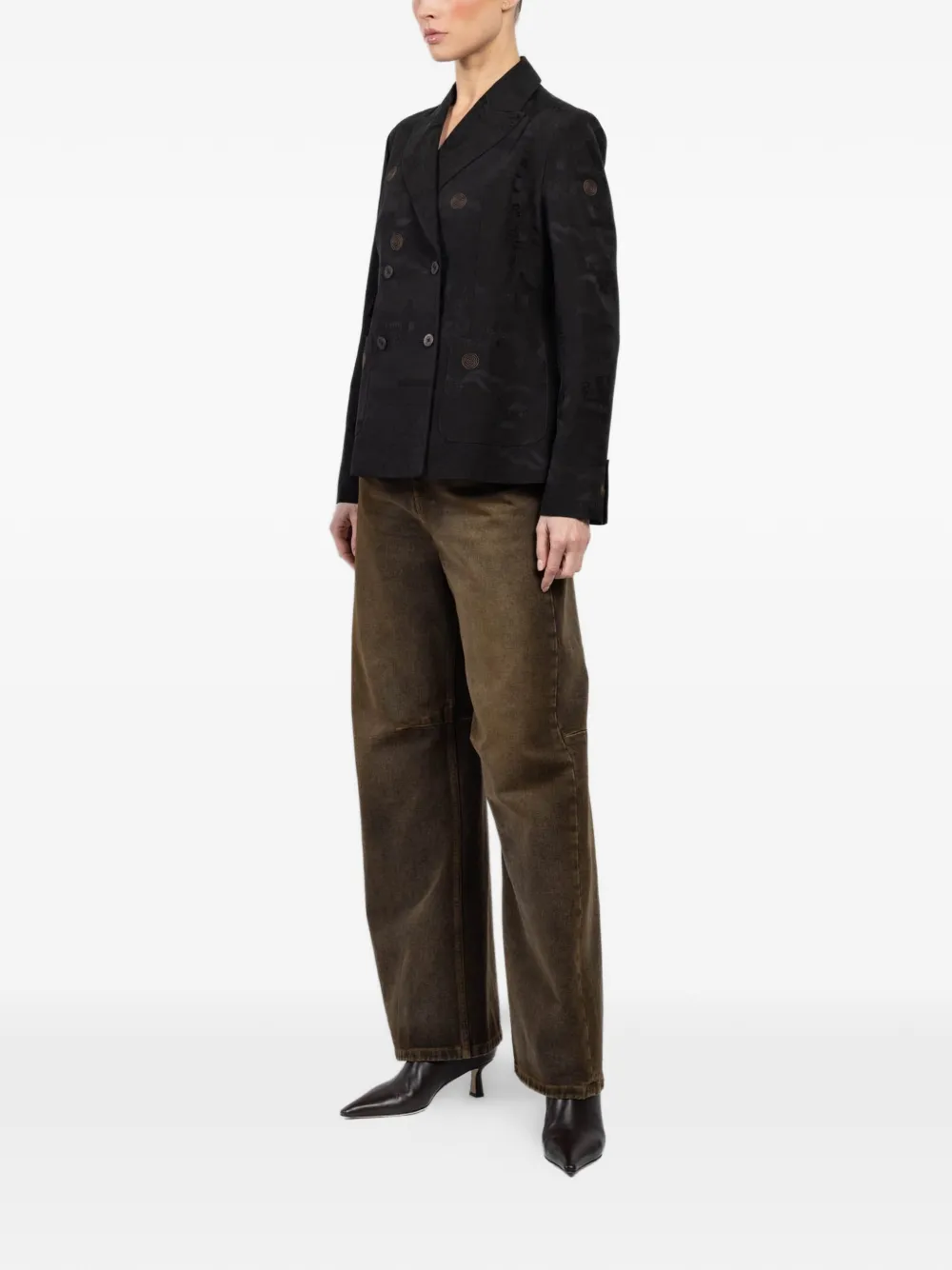  Ibrigu Double-breasted Button Blazer - Black 