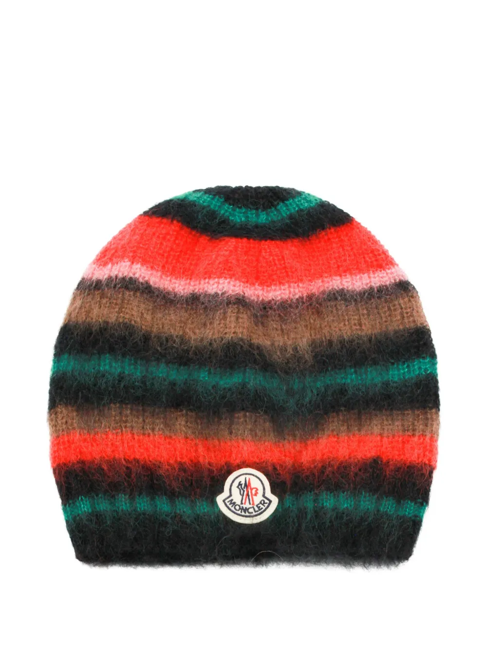 Moncler Striped Logo-patch Beanie Hat In Red