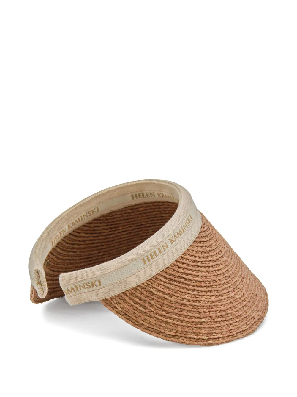 Helen Kaminski Bianca Logo Raffia Visor Hat In Brown
