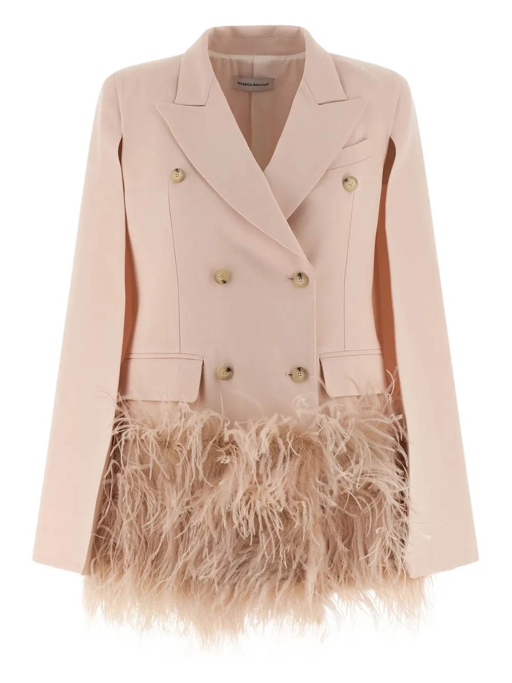 Federica Bonifaci Feather Double-breasted Blazer In Pink