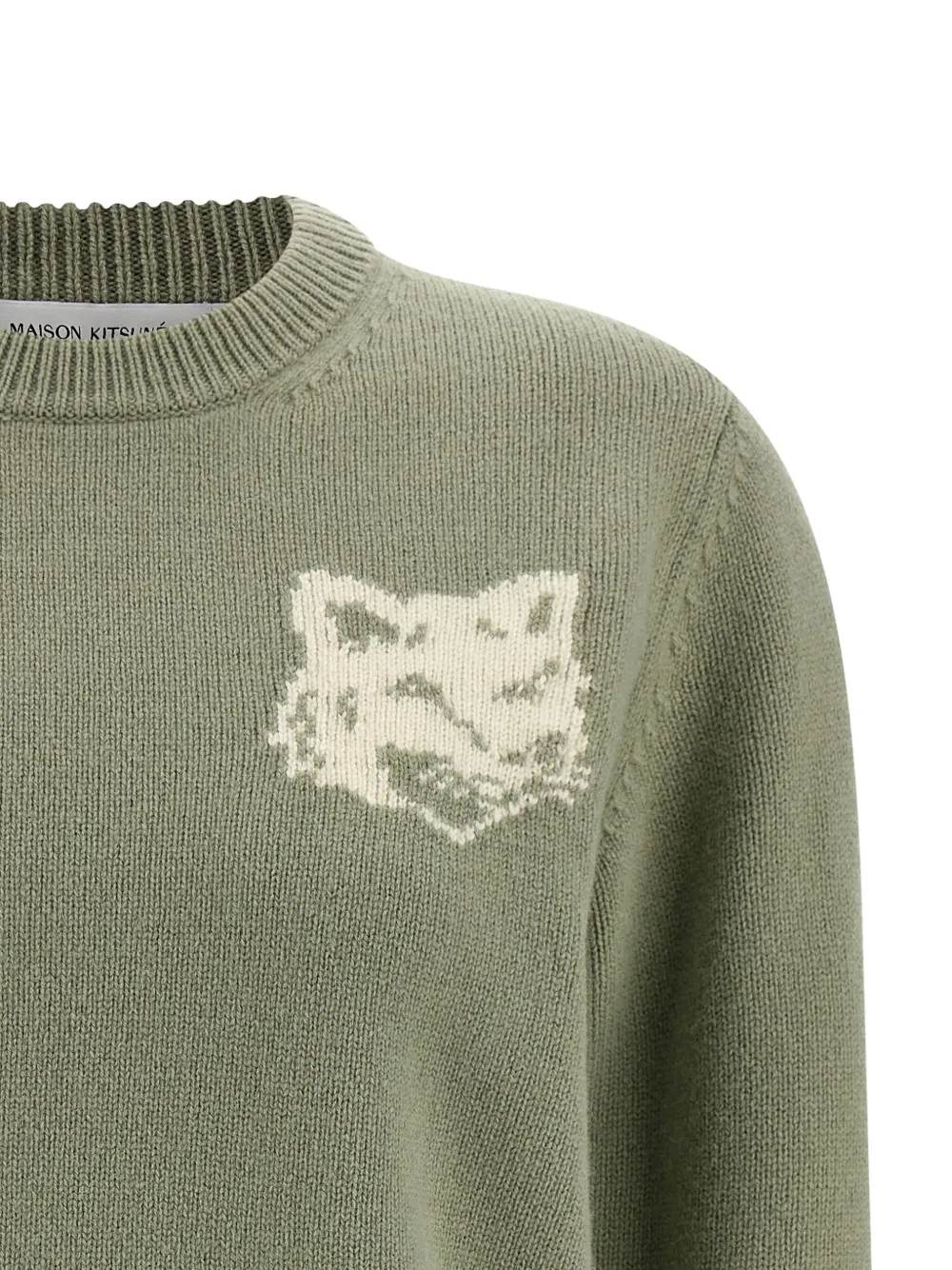 Maison Kitsuné Contrast Fox Head Sweater In Green