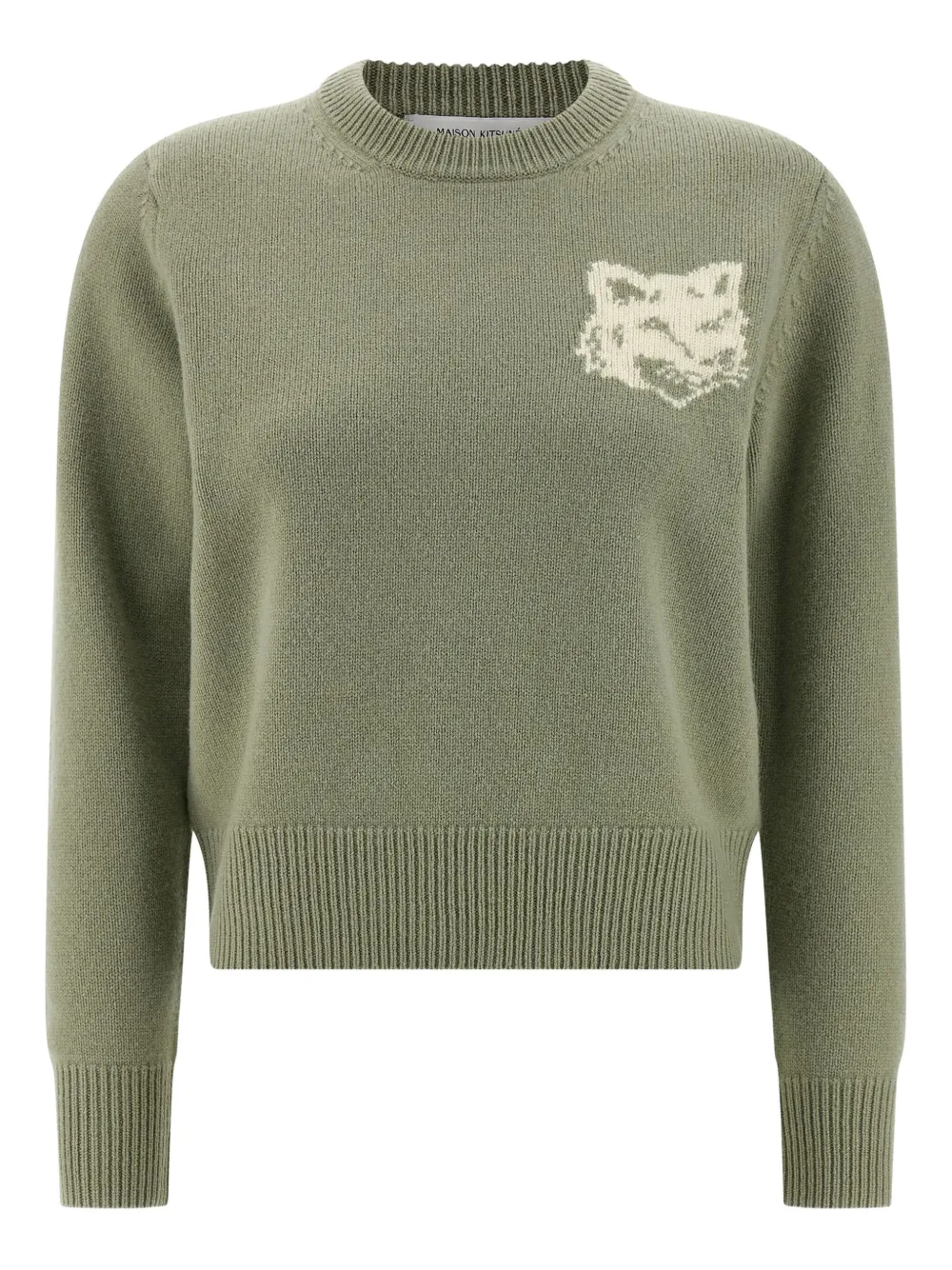 Maison Kitsuné Contrast Fox Head Sweater In Green