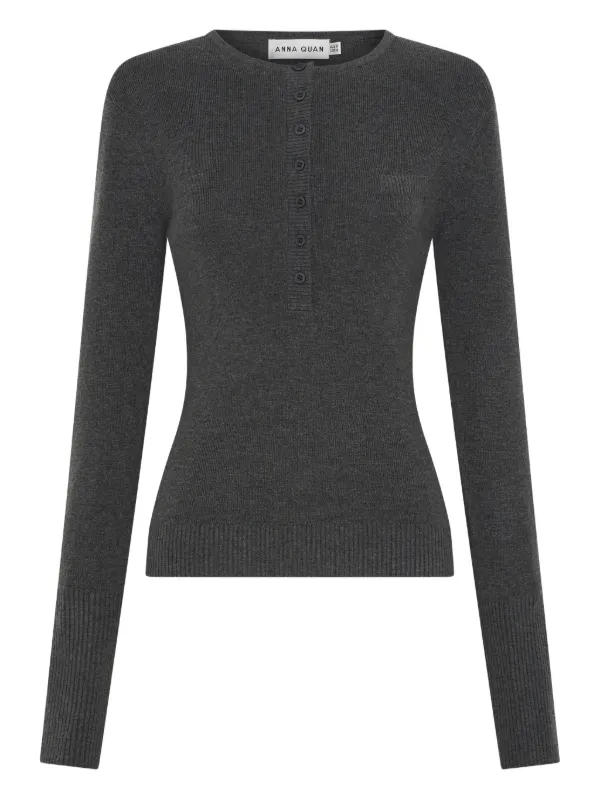 Anna Quan Button Ribbed Top in Grey