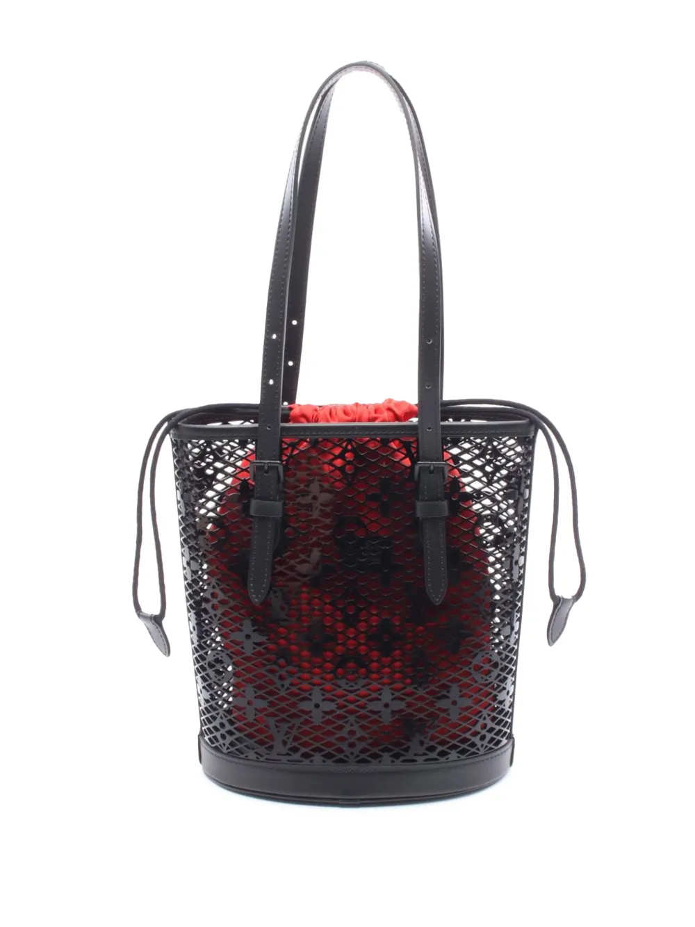 Pre-owned Louis Vuitton 2021-2025 Monogram Lace Pm Bucket Bag In Black