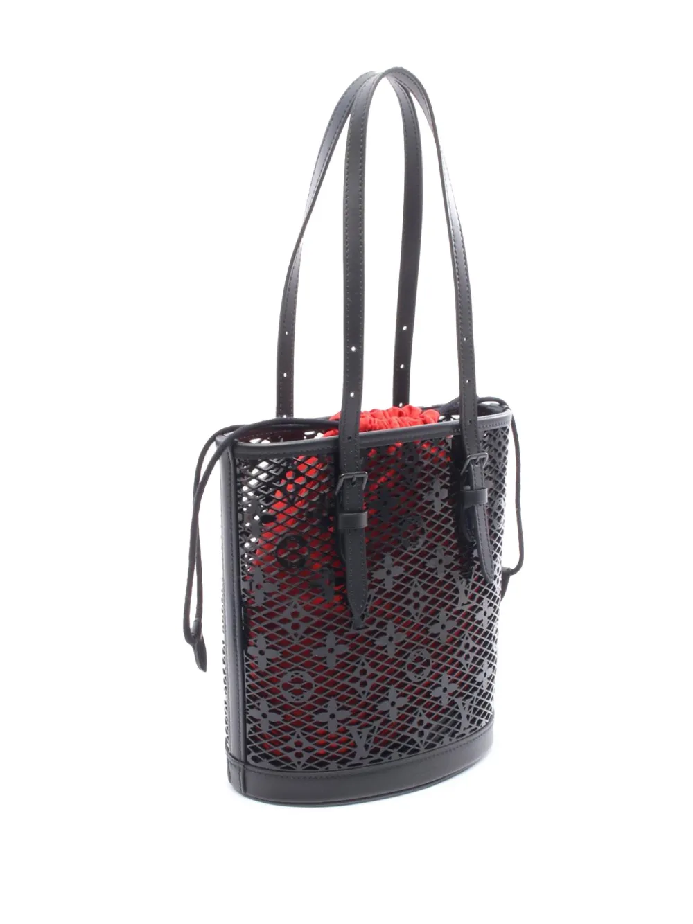 Pre-owned Louis Vuitton 2021-2025 Monogram Lace Pm Bucket Bag In Black