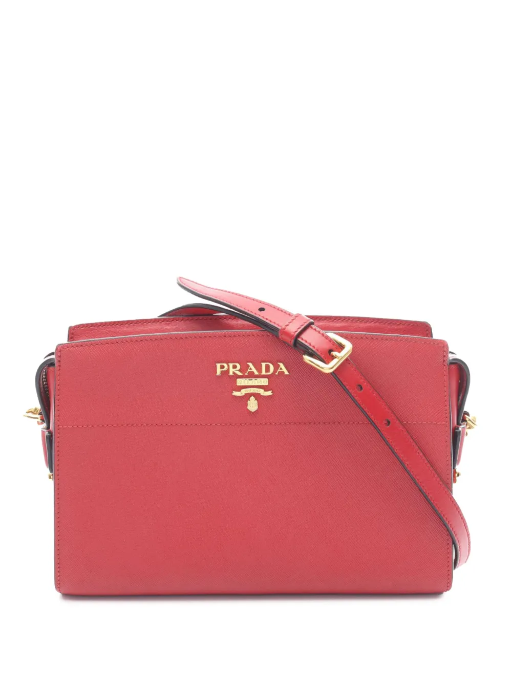 Pre-owned Prada 2010-2025 Saffiano And City Calf Esplanade Crossbody Bag In Red
