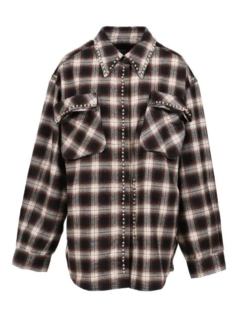 Open YY chemise à carreaux ornée de perles