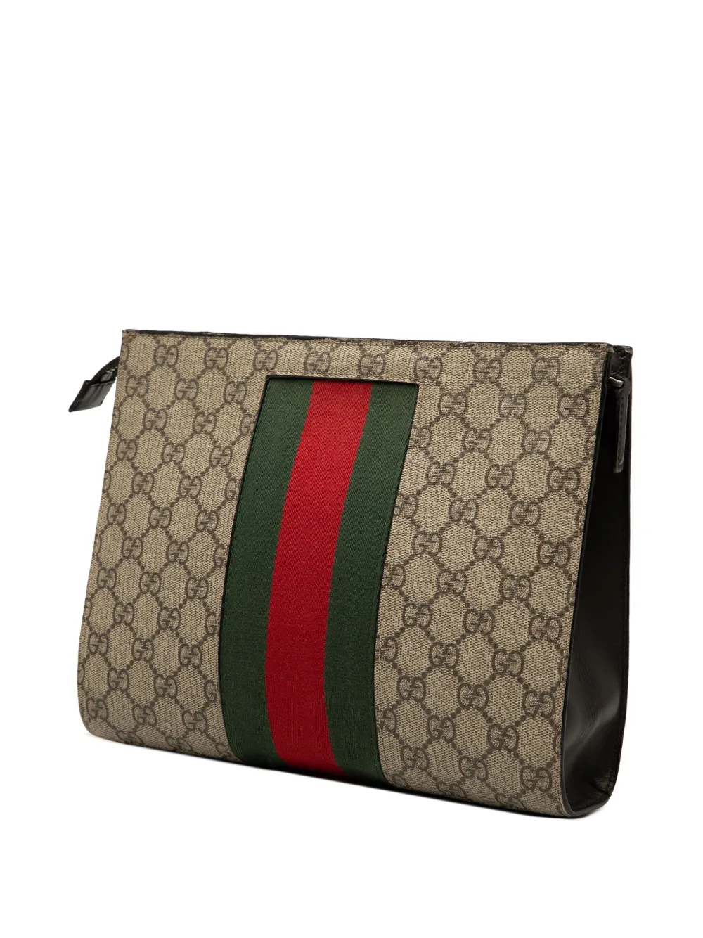 Pre-owned Gucci 2000-2015 Gg Supreme Web Clutch Bag In Brown