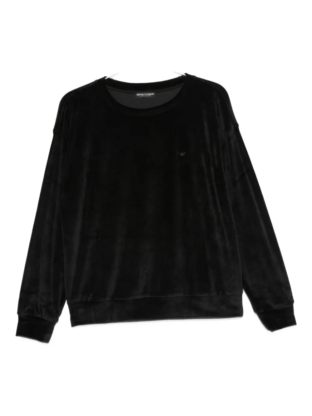 Emporio Armani Velvet Crew Neck Long Sleeve Knit Top In Black