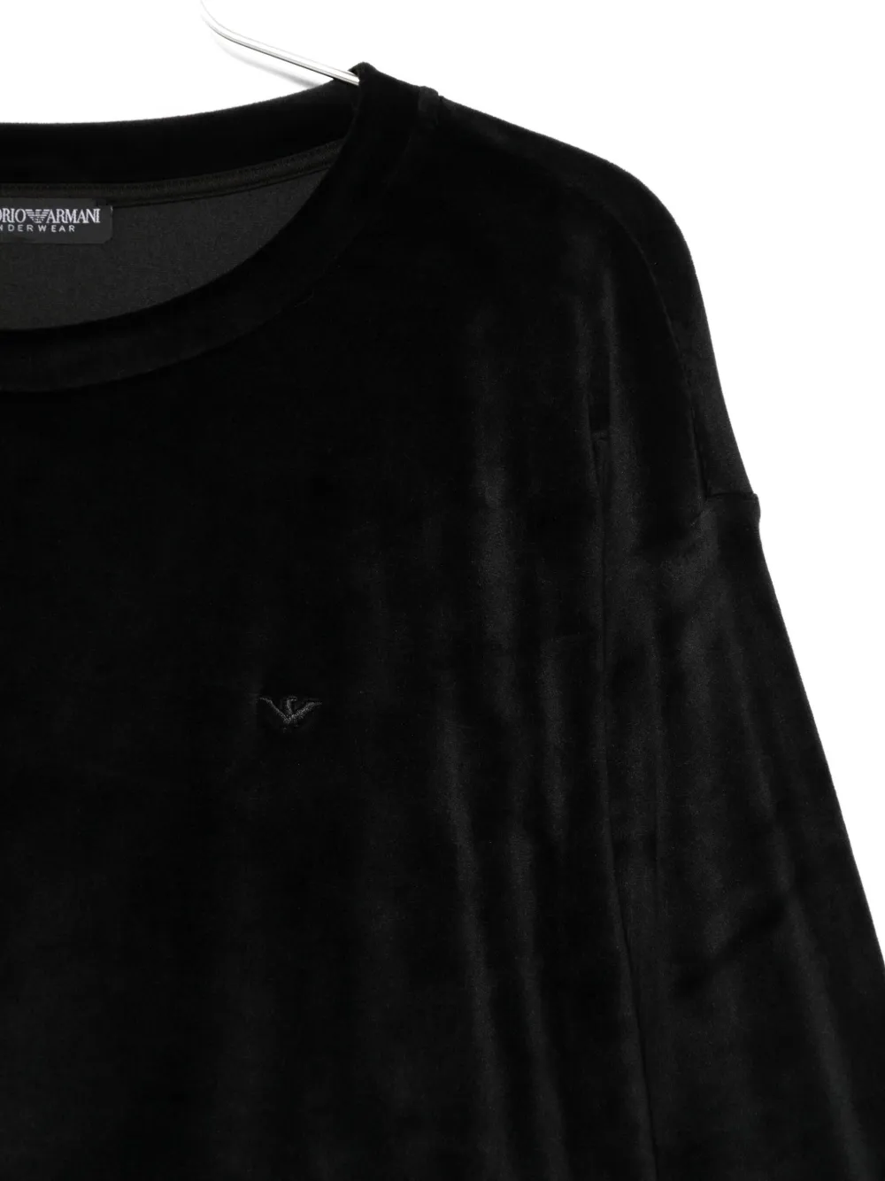 Emporio Armani Velvet Crew Neck Long Sleeve Knit Top In Black