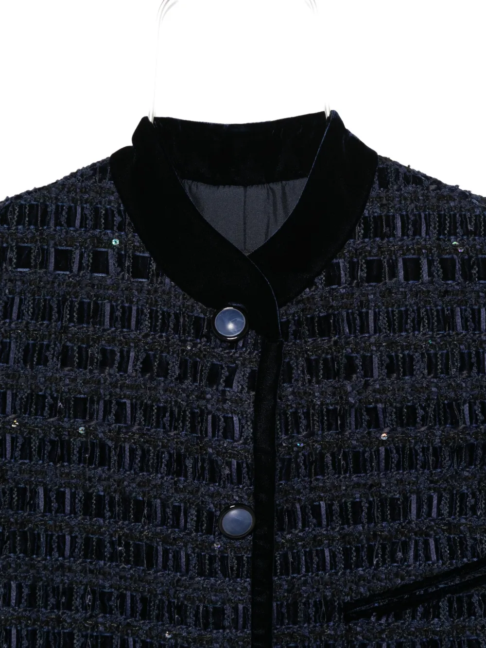 Emporio Armani Textured Blazer With Front Pocket And Velvet Collar In Blue