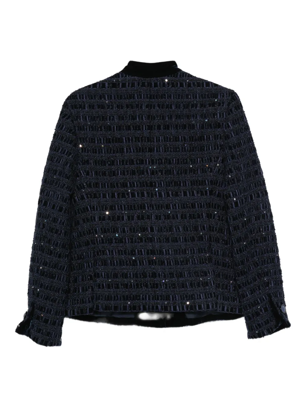 Emporio Armani Textured Blazer With Front Pocket And Velvet Collar In Blue