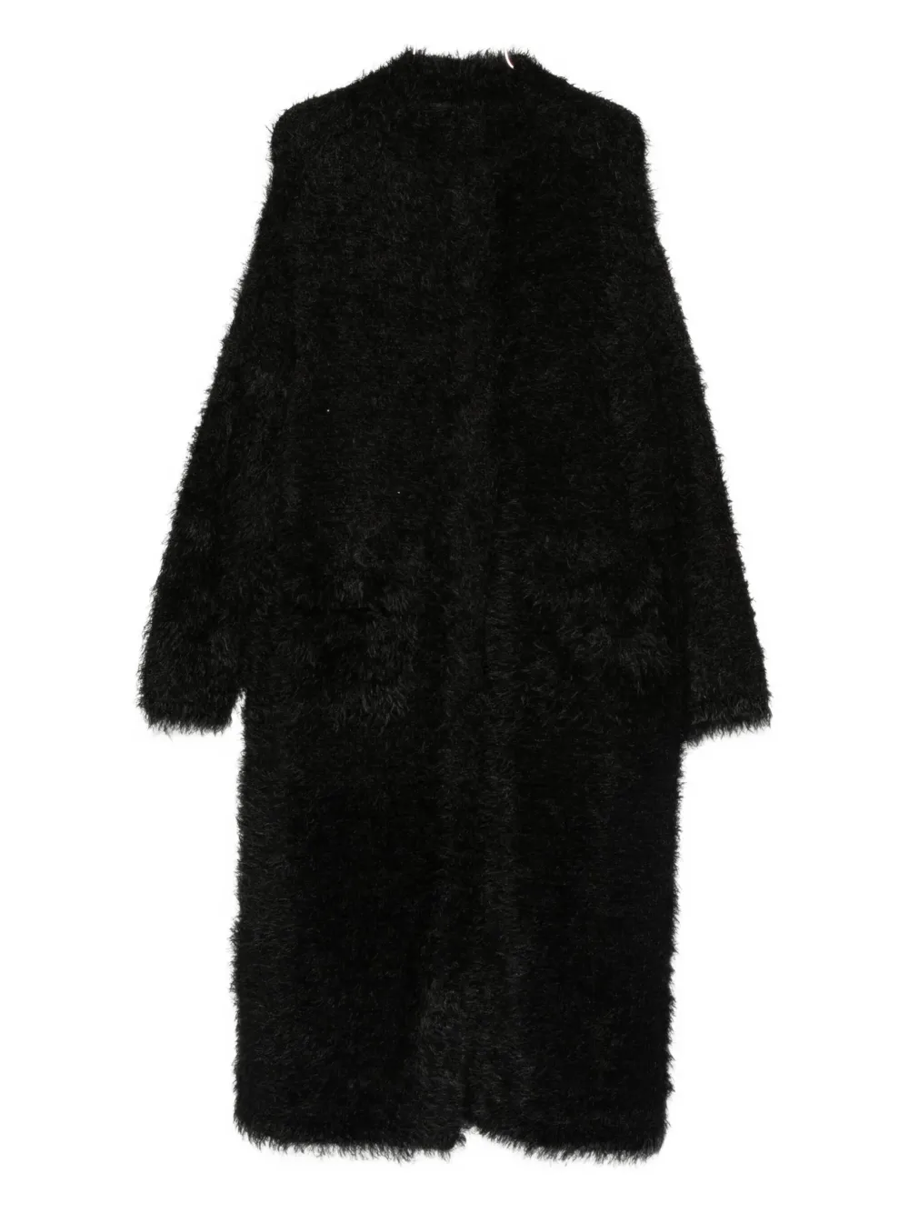 Emporio Armani Fur-effect Oversized Coat In Black