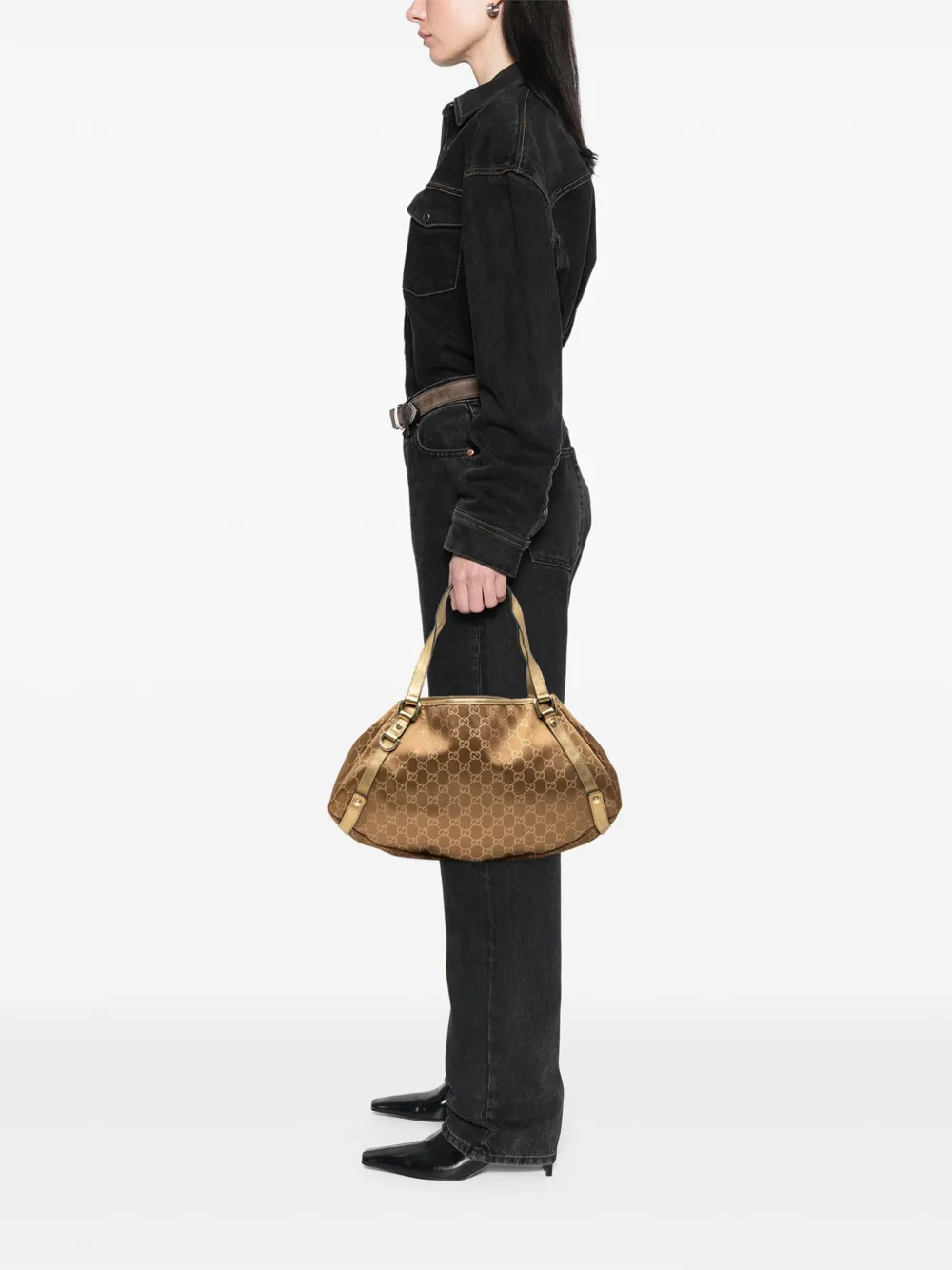Pre-owned Gucci 2000-2015 Gg Canvas Abbey D Ring Tote Bag In Brown