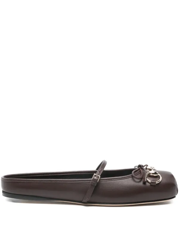Gucci Horsebit Strap Ballet Flats in Brown