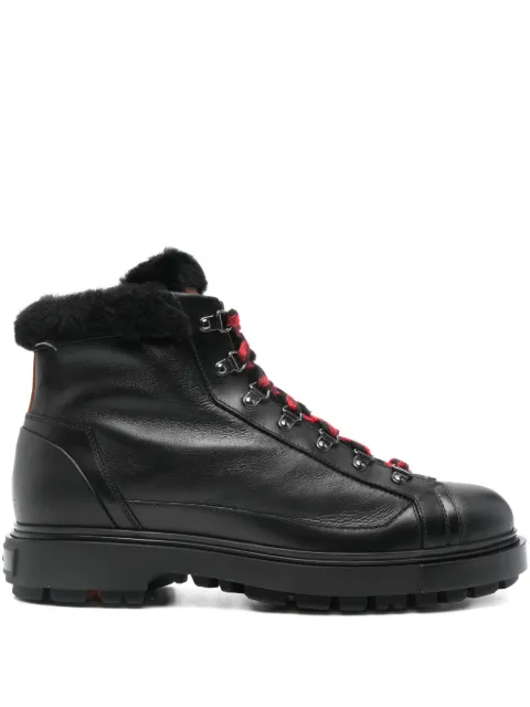 Santoni fur trim lace-up boots