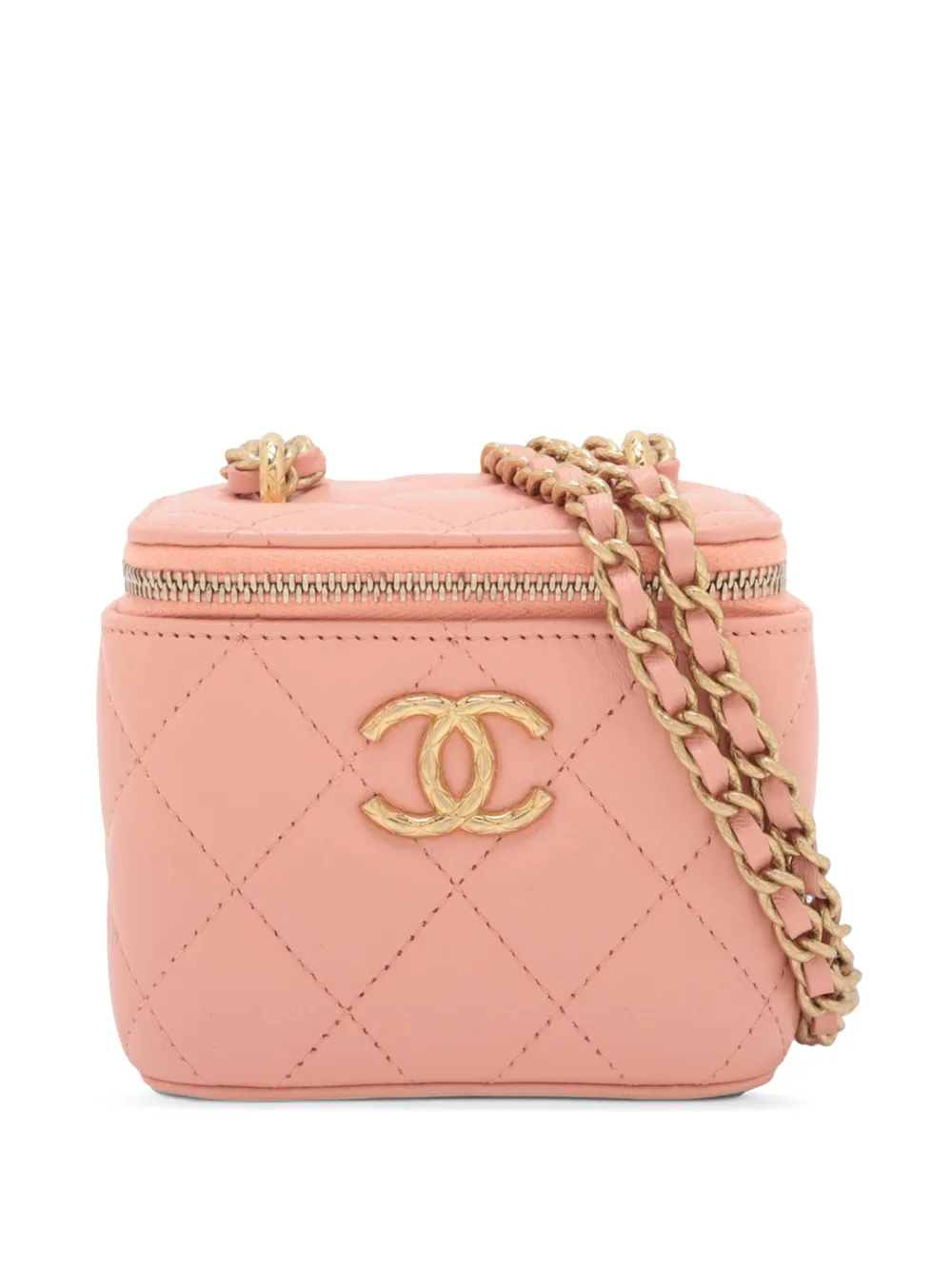 CHANEL Pre-Owned Trousse CC mini in pelle di agnello trapuntata con catena 2021-2025 - Rosa