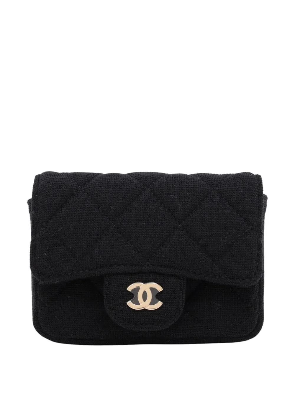 Pre-owned Chanel 2020 Mini Classic Jersey Flap Belt Bag In Black