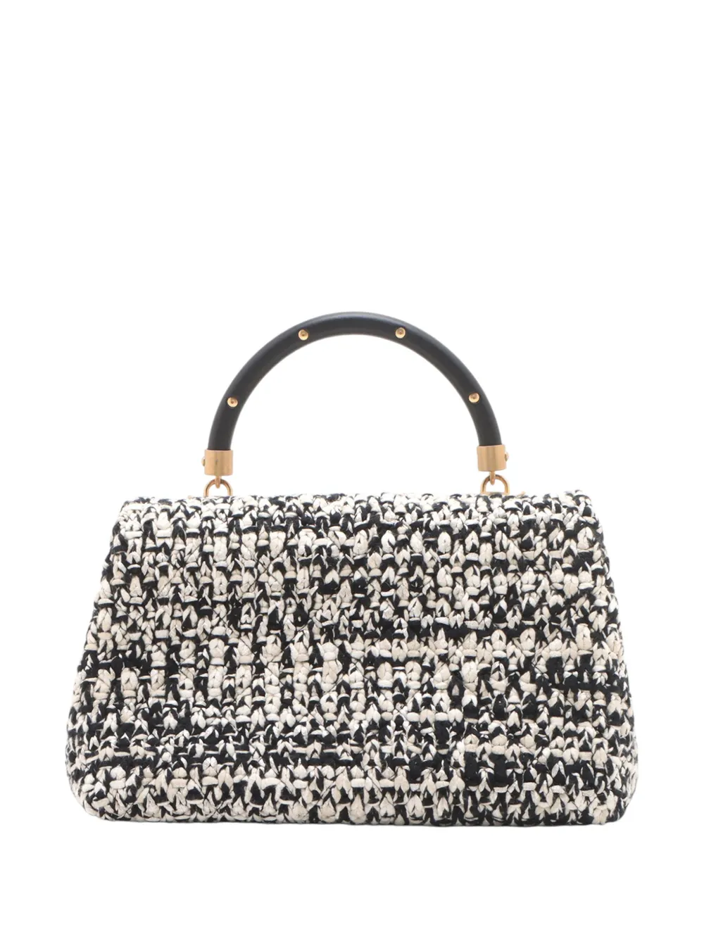 Pre-owned Chanel 2018 Small Quilted Tweed Coco Top Handle Bag Satchel In Black