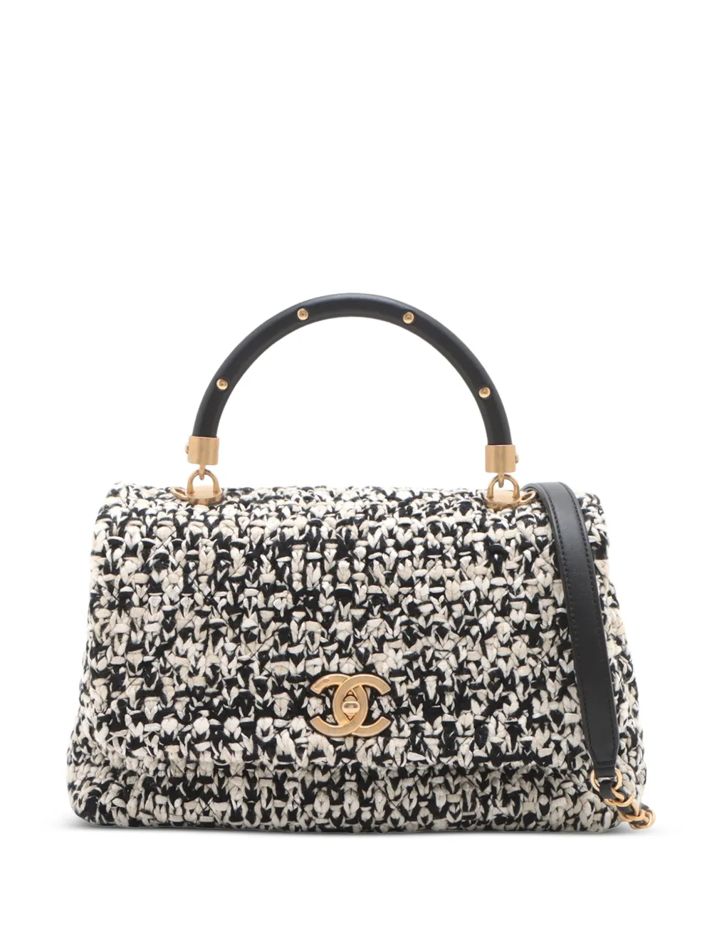 CHANEL Pre-Owned 2018 Small Quilted Tweed Coco Top Handle Bag satchel | Black | Image 1