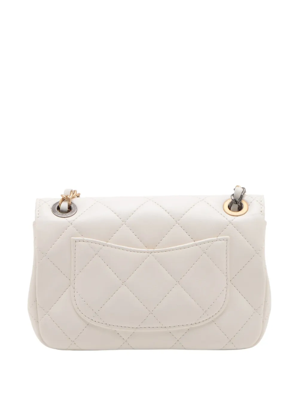 Pre-owned Chanel 2021-2025 Mini Quilted Lambskin Coco Clips Flap Crossbody Bag In White