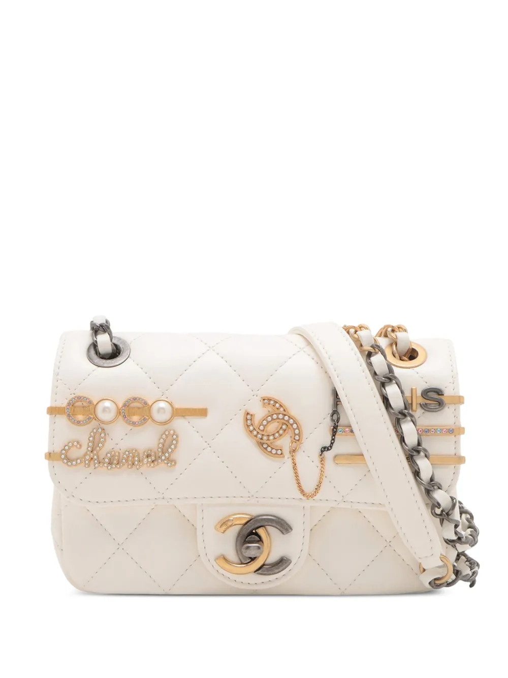 CHANEL Pre-Owned 2021-2025 ミニ マトラッセ ラムスキン ココクリップ フラップ ショルダーバッグ - ホワイト