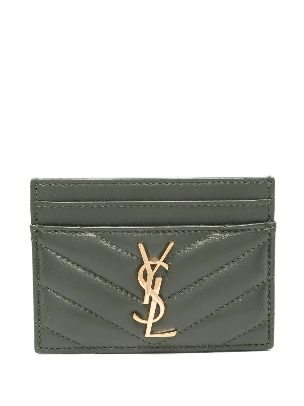 Saint Laurent Quilted Logo Cardholder In Brown