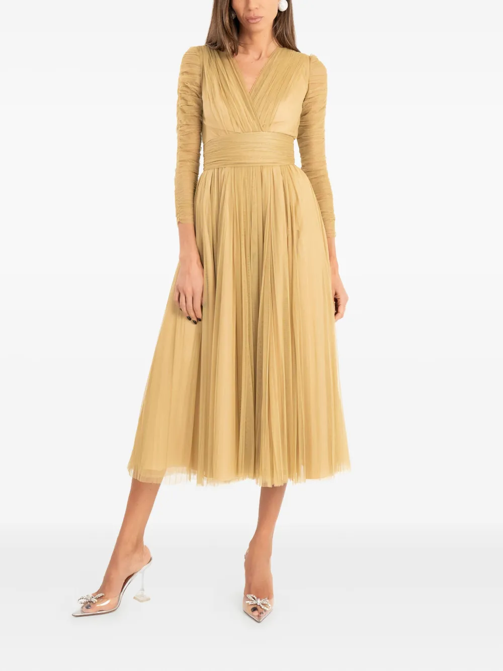 Ana Radu ruched-tulle midi dress - Beige