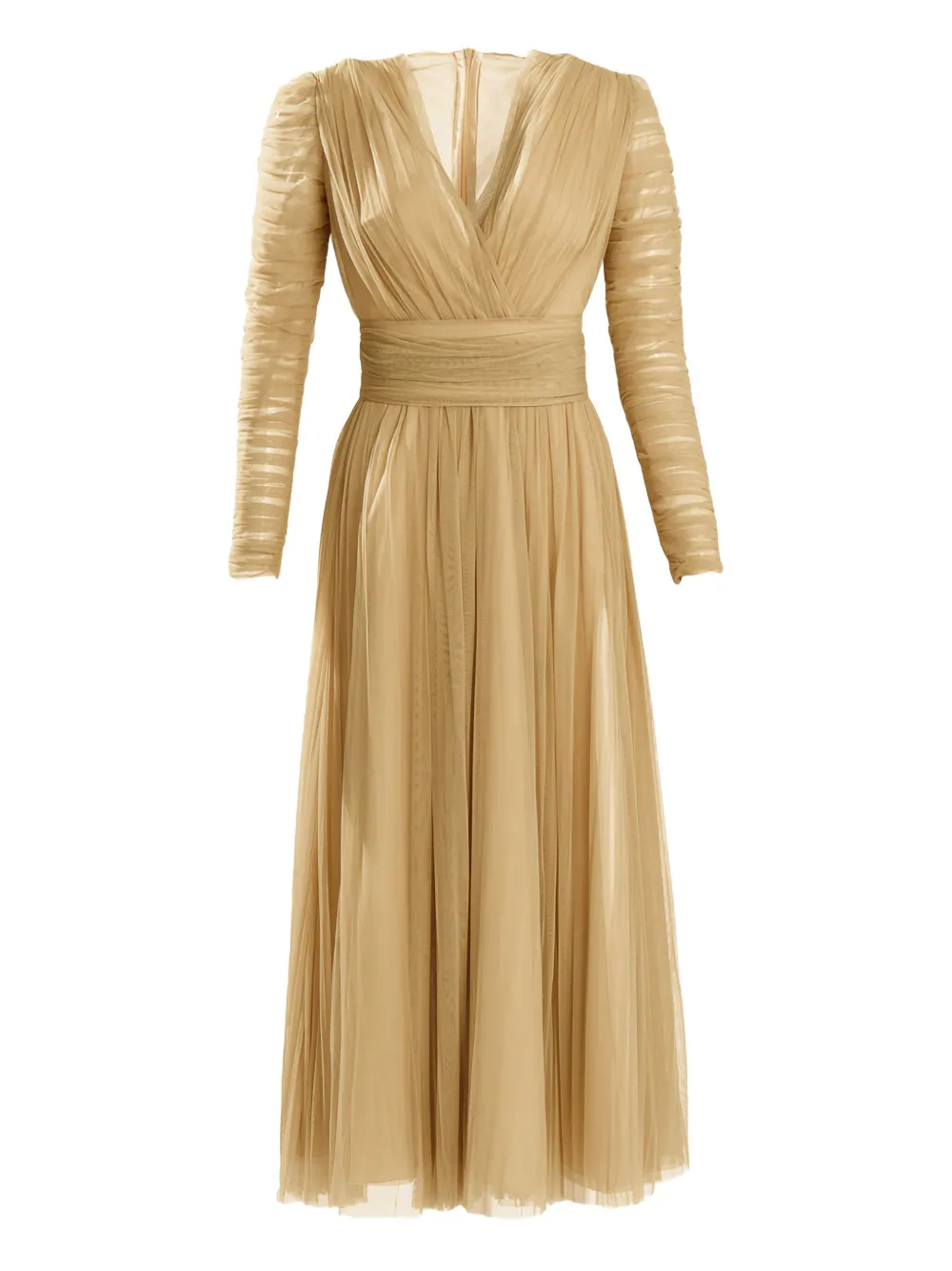Ana Radu Ruched-tulle Midi Dress In Gold