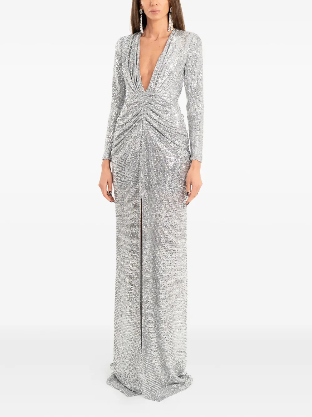 Ana Radu sequin-embellishment long-sleeve maxi dress - Zilver