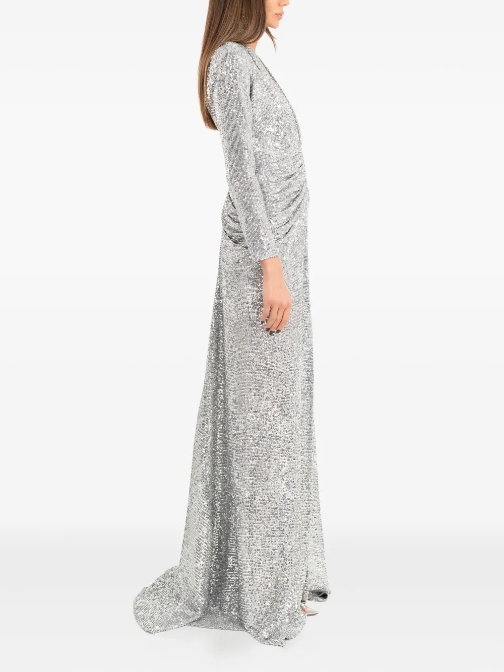 Ana Radu Maxi-jurk met pailletten en lange mouwen Zilver