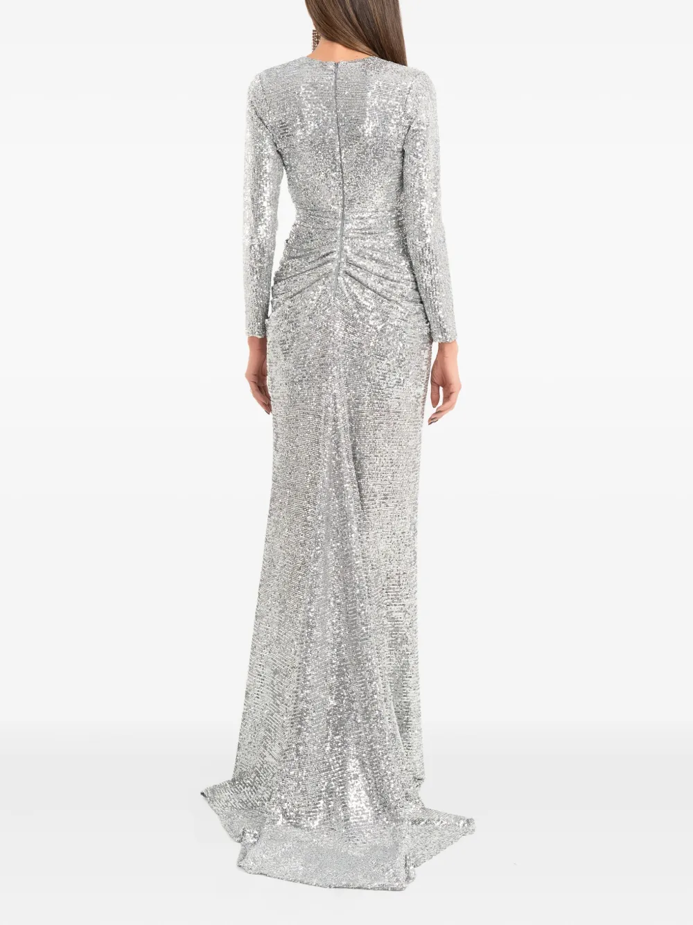 Ana Radu Maxi-jurk met pailletten en lange mouwen Zilver