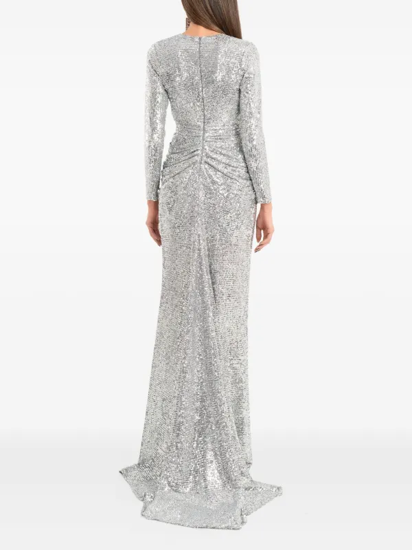 Ana Radu sequin-embellishment long-sleeve Maxi Dress | Silver | FARFETCH