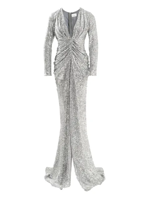 Ana Radu vestido largo manga larga bordado con lentejuelas