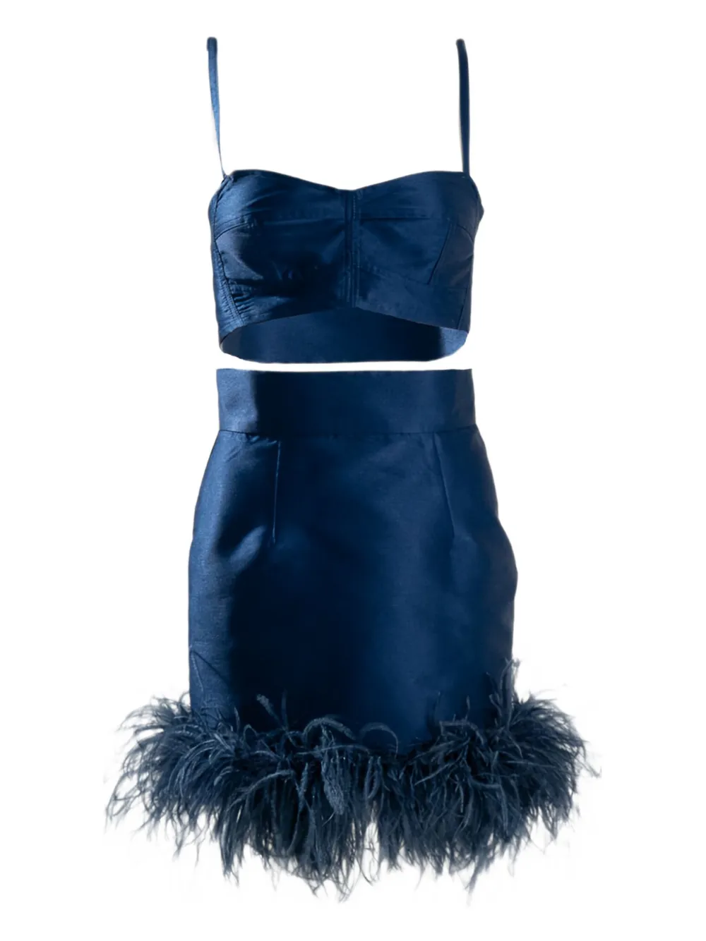 Ana Radu Feather-trim Mini Skirt Set In Blue